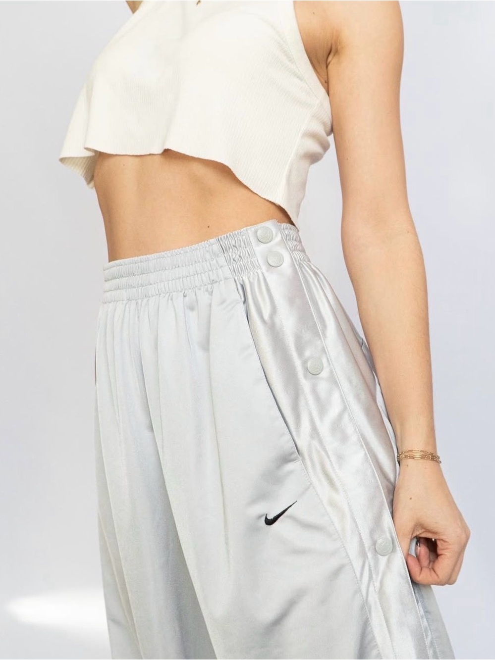 Nike Silver Satin Snap-Button Track Pants size XL